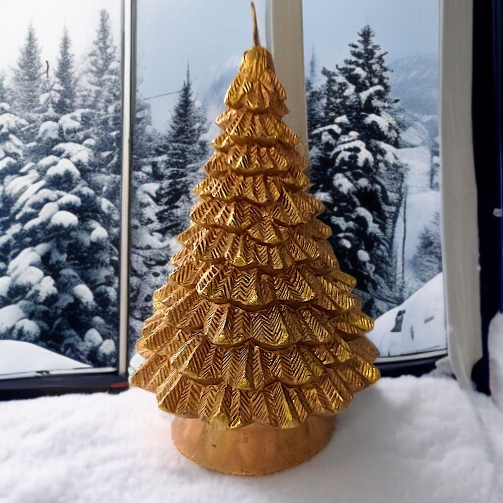 Vtg Gold Wax‎ Christmas Tree Candle Holiday Decor Retro Vignette Winter Rustic